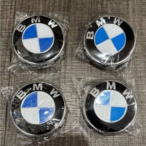 BMW Emblem Wheel Caps in Black, White, and Blue 4 pack.